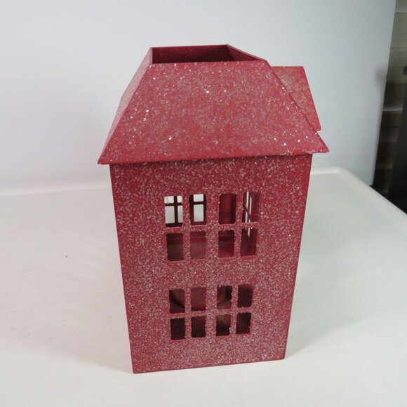 Thick Red Metal House Glittered Luminary Candle Holder White Barn Candle Co - Picture 4 of 13